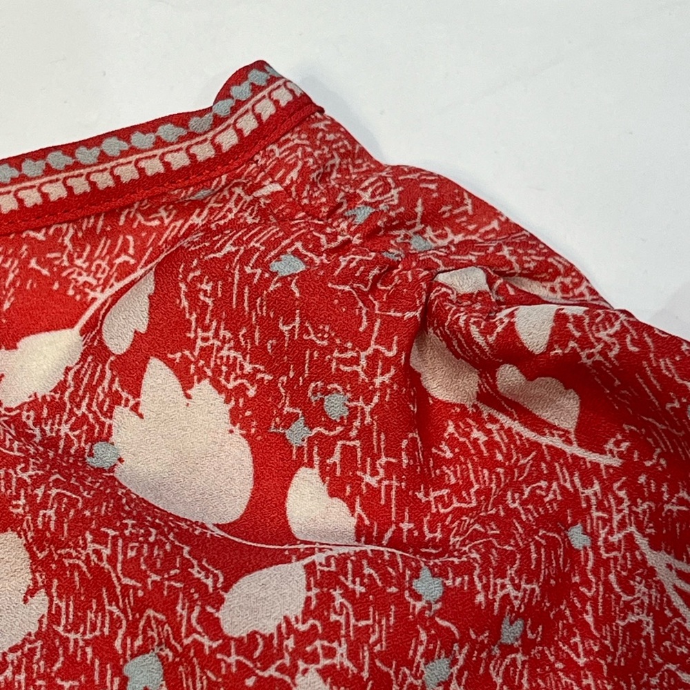 Max Studio Red Floral Smocked Fit Flare Dress Flutter Sleeve Women Small 9912D52 - Picture 14 of 16